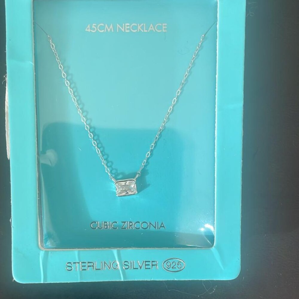Sterling Silver Cubic Zirconia Emerald Cut Necklace - Picture 4 of 6